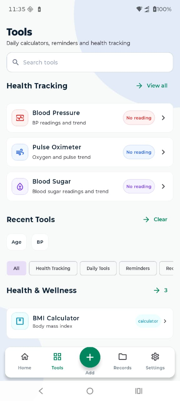 LifeVault tools screen with search